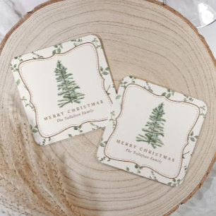 Elegante Vintage-Weihnachtsfeier Tannenbaum Rechteckiger Pappuntersetzer