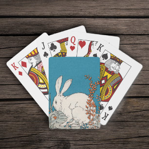 Elegante Vintage Weiße Kaninchen Blumen Spielkarten