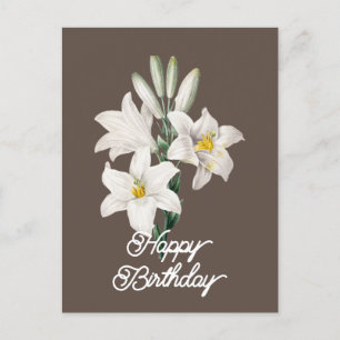 Elegante Vintage Weiße Lilienblume Frohe Geburtsta Postkarte