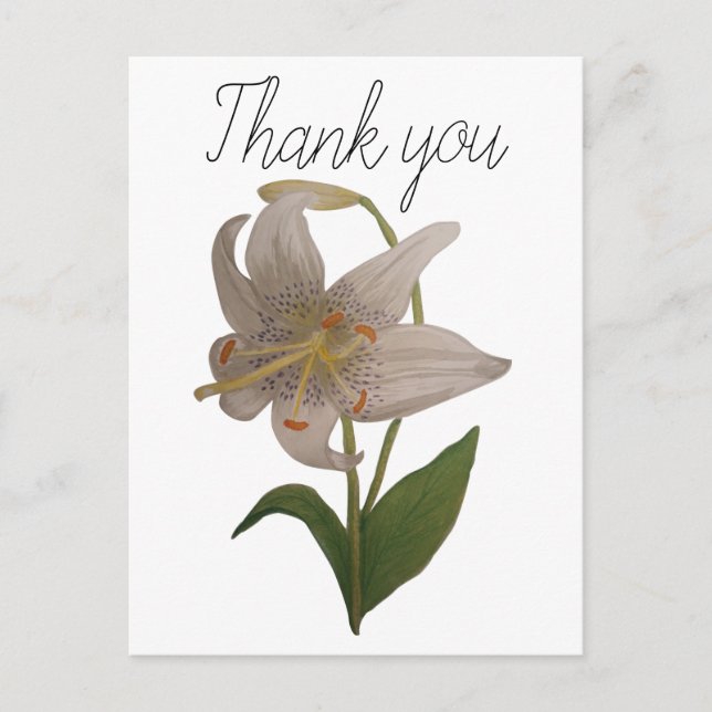 Elegante Vintage White Lily Blume Vielen Dank Postkarte (Vorderseite)