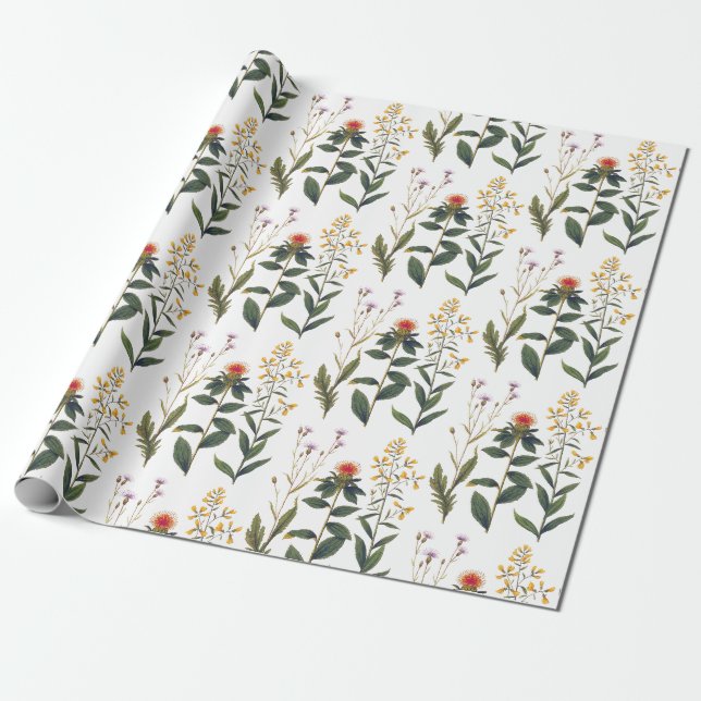 Elegante Vintage Wildblumen Natur Lover Geschenkpapier (Ungerollt)