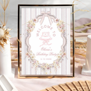 Elegante Vintage-Wildblumen-Schleifen-Geburtstagsb Poster
