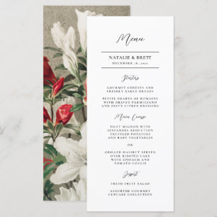 Elegante Vintage-Winterblumen-Hochzeit Menükarte