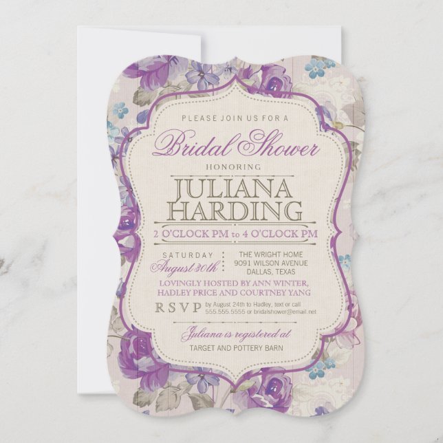 Elégante Violet Floral Bridal Shower Invitation (Devant)