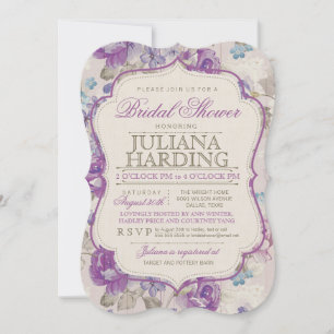 Elégante Violet Floral Bridal Shower Invitation