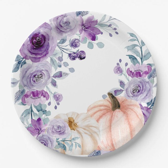Elegante Violet Lila Blumenpumpen Wasserfarbe Pappteller (Vorderseite)