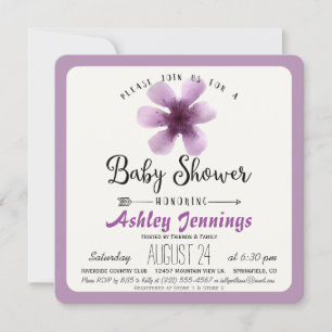 Elegante Violet Lila Floral Baby Dusche Einladung