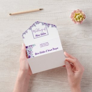 Elegante violette Blume All In One Einladung