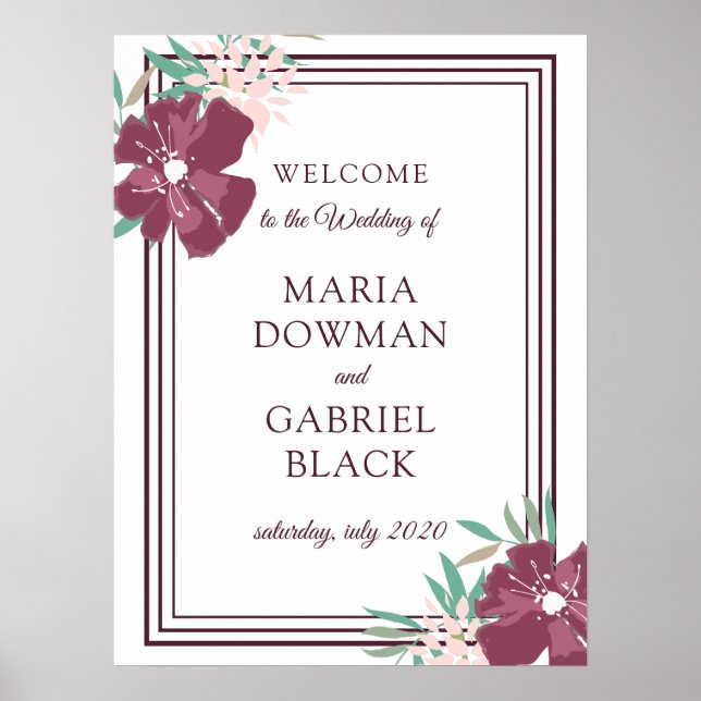 Elegante violette Blume. Botanisches Schildplakat Poster (Vorne)