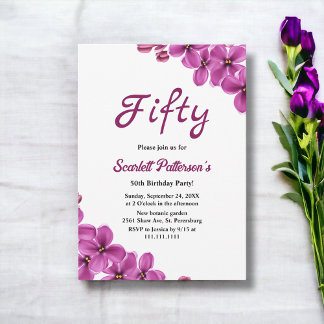 Elegante violette Blumen Blumen 50. Geburtstag Einladung