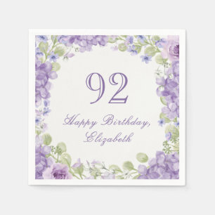 Elegante violette Blumen-Servietten zum 92. Geburt Serviette