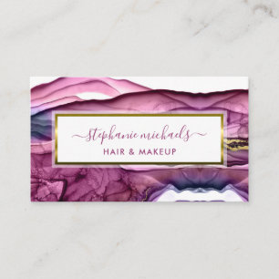 Elegante violette Flüssigtinte Gold Haar & Make-up Visitenkarte