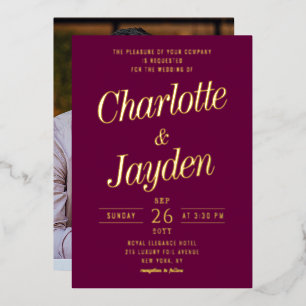 Elegante violette Folien-Schrift-Foto-Hochzeit Folieneinladung