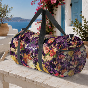 Elegante violette gelbe Blumen gedruckte Schlinge Duffle Bag
