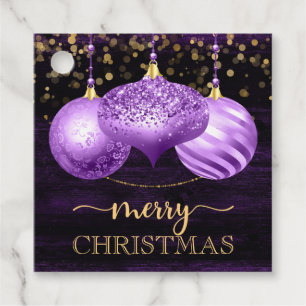 Elegante violette Glitter-Kugeln Frohe Weihnachten Geschenkanhänger