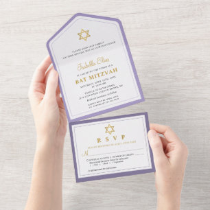 Elegante violette Gold-Bat-Mizwa All In One Einladung