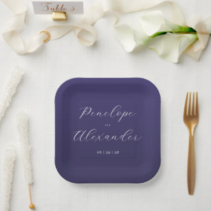 Elegante violette Kalligrafie Pappteller