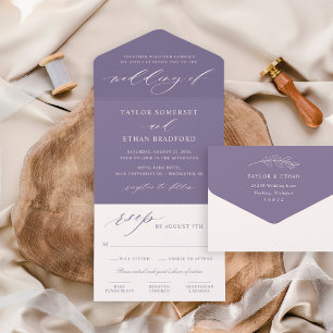 Elegante violette Kalligrafie-Schrift Hochzeit All In One Einladung