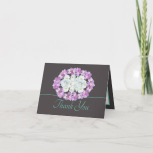 Elegante violette Krokusse und weiße Rosen Danke Karte