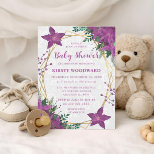 Elegante Violette Poinsettien-Baby-Party für den W Einladung