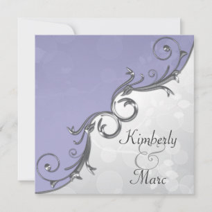Elegante violette Silberblatt-Overlay-Hochzeitsein Einladung