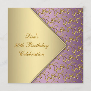 Elegante violette und goldene 50. Geburtstagsfeier Einladung