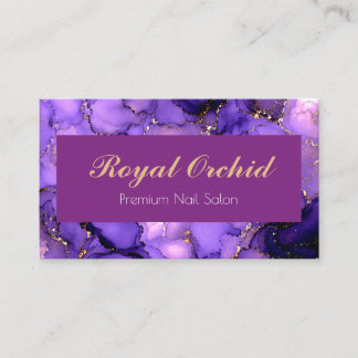 Elegante violette und goldene Marmor-Nagel-Technik Visitenkarte