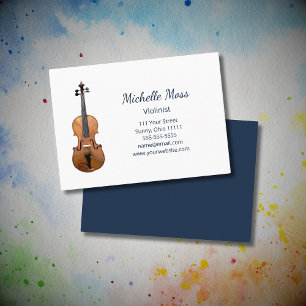 Elegante Violin Musician Performer Navy Blue Scrip Visitenkarte