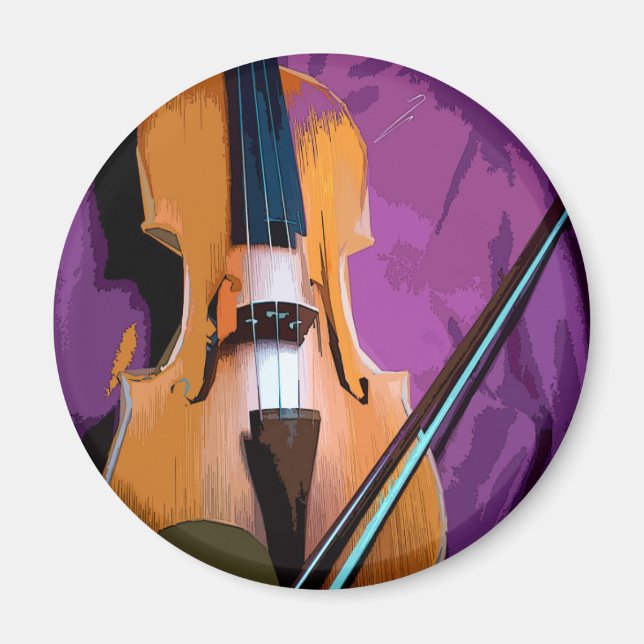 Elegante Violine auf Lila Seide, Rundmagnet Magnet (Vorne)
