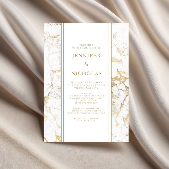 Elegante Virtual Wedding aus White & Gold Einladung (Elegant White & Gold Marble Virtual Wedding Invitation)