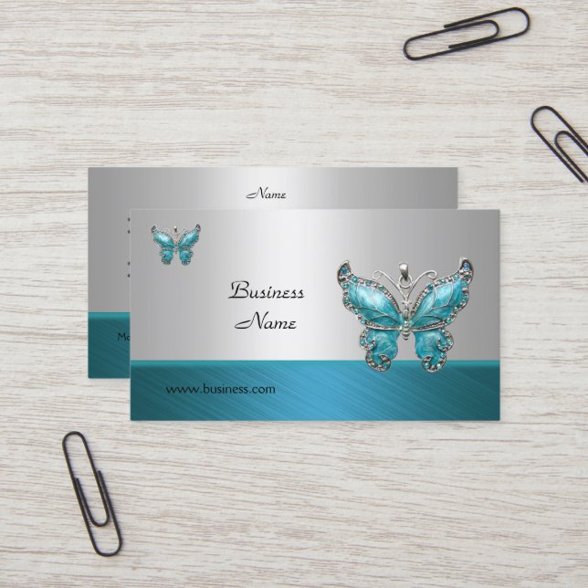 Elegante Visitenkarte Butterfly Aquamarin Blue 2 (Vorderseite/Rückseite Beispiel)