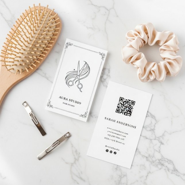 Elegante Visitenkarte für Friseure mit QR-Code (Von Creator hochgeladen)