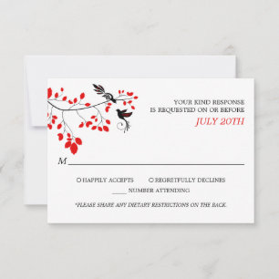 Elegante Vögel auf der Baumzweig Rot und Schwarz U RSVP Karte