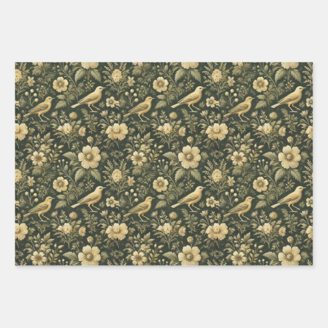 Elegante Vögel & Vintage Wrap & Decoupage Geschenkpapier Set (Vorderseite)