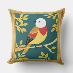 Elegante Vogelillustration im Goldrahmen Kissen