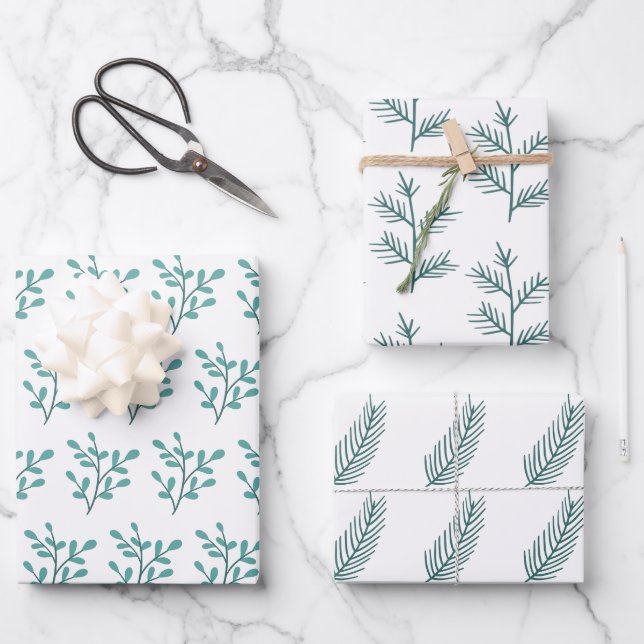 Elegante, von Hand gezeichnet Branches Weihnachten Geschenkpapier Set (Vorderseite)