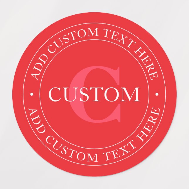 Elegante Vorlage für zirkulären Text editable Red  Etiketten (Design 1)