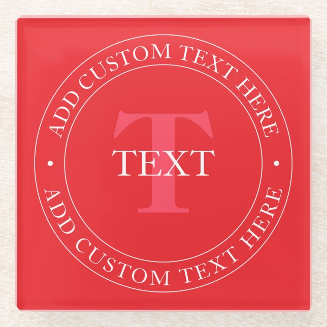 Elegante Vorlage für zirkulären Text editable Red  Glasuntersetzer (Vorderseite)