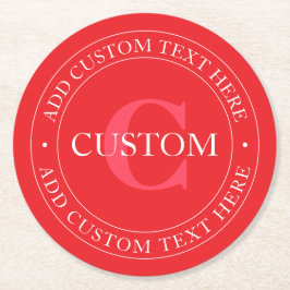 Elegante Vorlage für zirkulären Text editable Red  Runder Pappuntersetzer