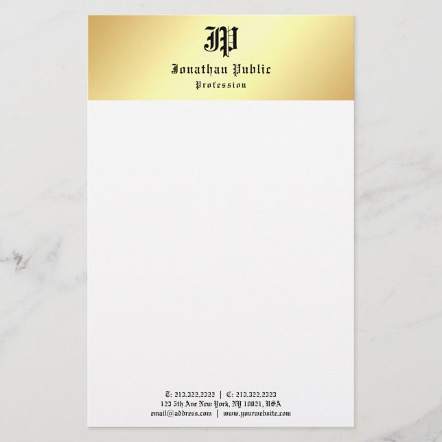 Elegante Vorlage Vintag handgeschriebenes Gold Wei Briefpapier (Vorderseite)