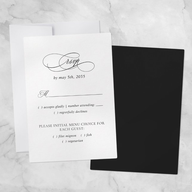 Elegante Wahl für Hochzeiten Moderne Schwarz & Wei RSVP Karte (Von Creator hochgeladen)