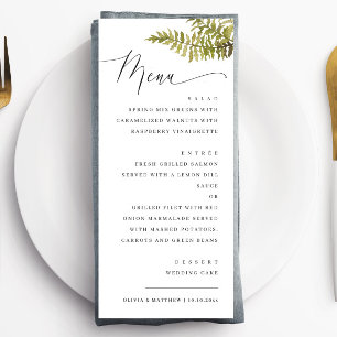 Elegante Waldhochzeit Minimalistische Wald-Farn Menükarte
