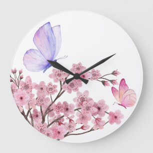 Elegante Wall-Uhr mit Kirschblossom-Zweig und Große Wanduhr