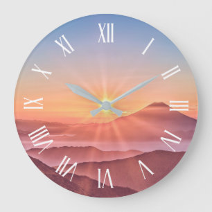 Elegante Wanduhr der Sonnenschein-Gebirgsgrafik- 
