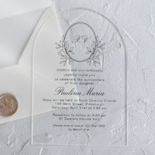 Elegante Wappen-Formale Quinceañera Acryleinladungen