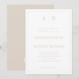 Elegante warme beige Monogramm-Hochzeit  Einladung