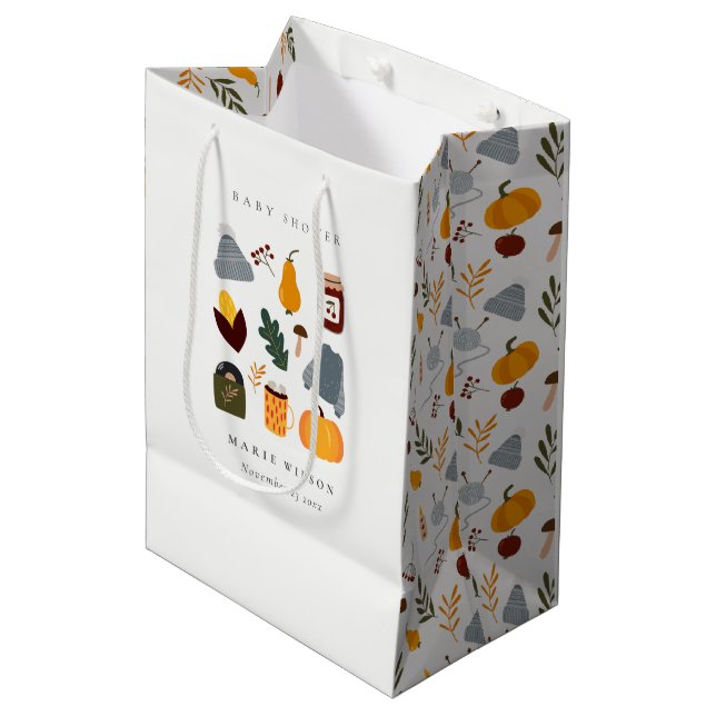 Elegante warme, gemütliche Herbst Essential Baby D Mittlere Geschenktüte (Vorderseite Schrägansicht)