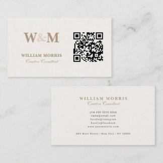Elegante warme Taupe-QR-Code-Logovorlage Visitenkarte