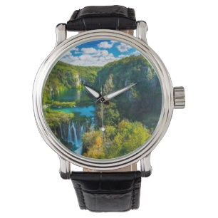 Elegante Wasserfallszene, Kroatien Armbanduhr