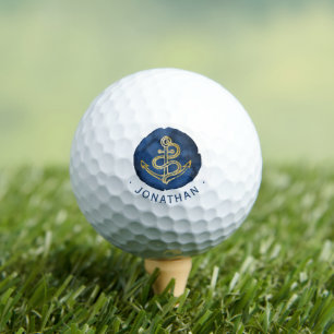 Elegante Wasserfarbe Anchor Nautical Name Navy Bla Golfball